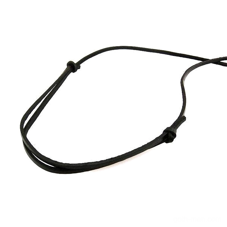 Plain adjustable black leather cord gothic choker necklace with knotted closure showing alternative unisex style pendant design