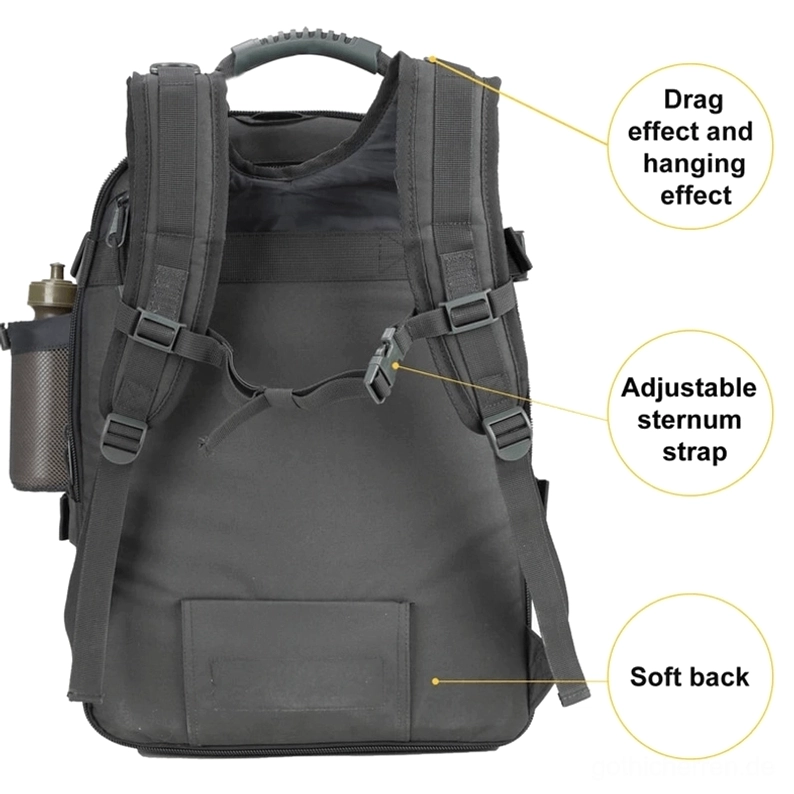 60-Liter Gothic Tactical Rucksack mit wasserdichter Polyester-Konstruktion für Outdoor-Abenteuer und urbane Nutzung - expandierbares Darkwear Cargo Pack