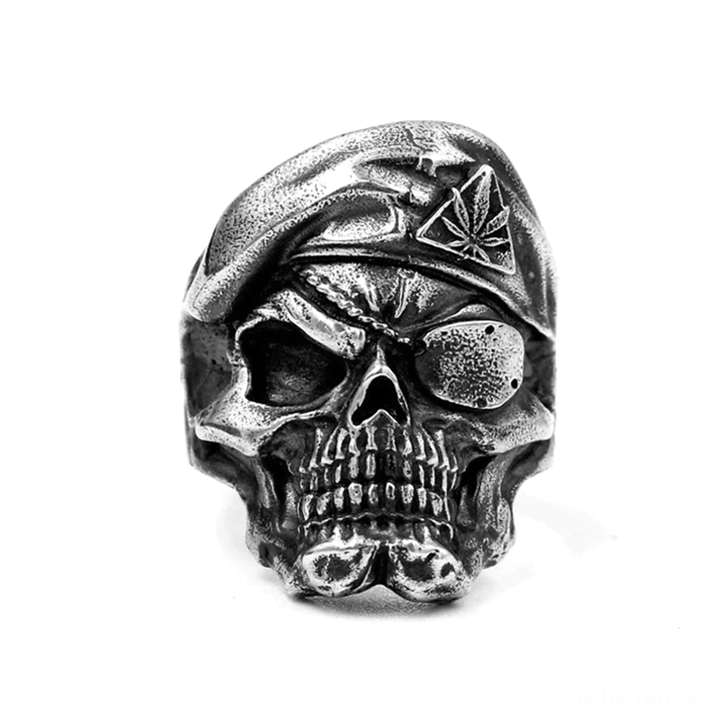 Gothic Totenkopf Ring Frontansicht mit feiner Zahnzeichnung authentische 925er Sterlingsilber-Handwerkskunst detailliert gravierter Schädel alternative Herrenmode