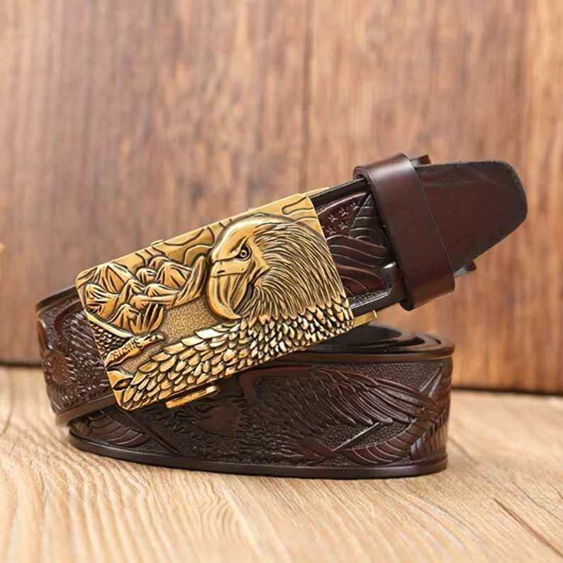Alternative Herren Ledergürtel mit Metall-Adler-Schnalle und texturiertes echtes Lederband, Gothic Fashion Accessoire mit substanzieller Präsenz