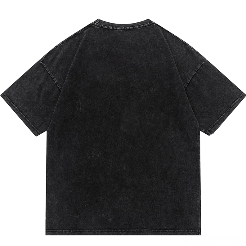 Rückansicht des schwarzen Anxiety Motion Print Gothic T-Shirts mit durchgefärbtem Washed-Finish-Baumwollstoff