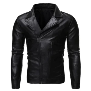Armee-grüne PU-Leder Gothic-Moto-Jacke mit asymmetrischem Schrägreißverschluss – Alternative Gothic Style Frontview