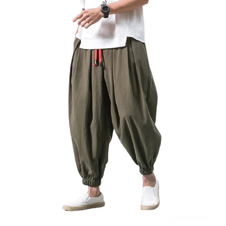 Armeenatürliche Gothic Haremshose für Herren lockerer Schnitt roter Kordelzug gekürzte Knöchel Darkwear Ästhetik Pluderhose militarischer Edge