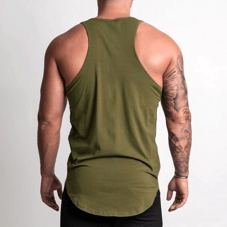 Army Grün Gothic Herren Tank Top ärmellos, Rückenansicht mit Racerback-Konstruktion, industrieller Dark-Aesthetic-Muskelshirt