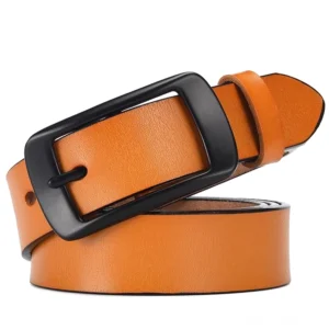 Beige-orangefarbener echter Ledergürtel mit schwarzer rechteckiger Stiftschnalle, gotischer minimalistischer Design für unisex alternative Mode
