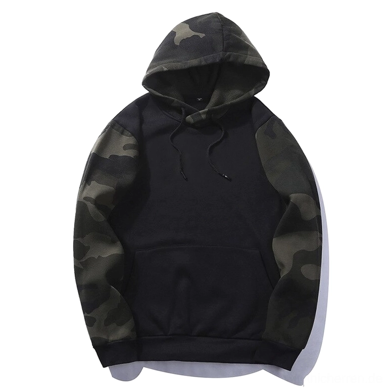 Schwarz und Camouflage taktischer Gothic-Kapuzenpullover Flachliege ohne Frontdruck mit Känguru-Tasche für Herren
