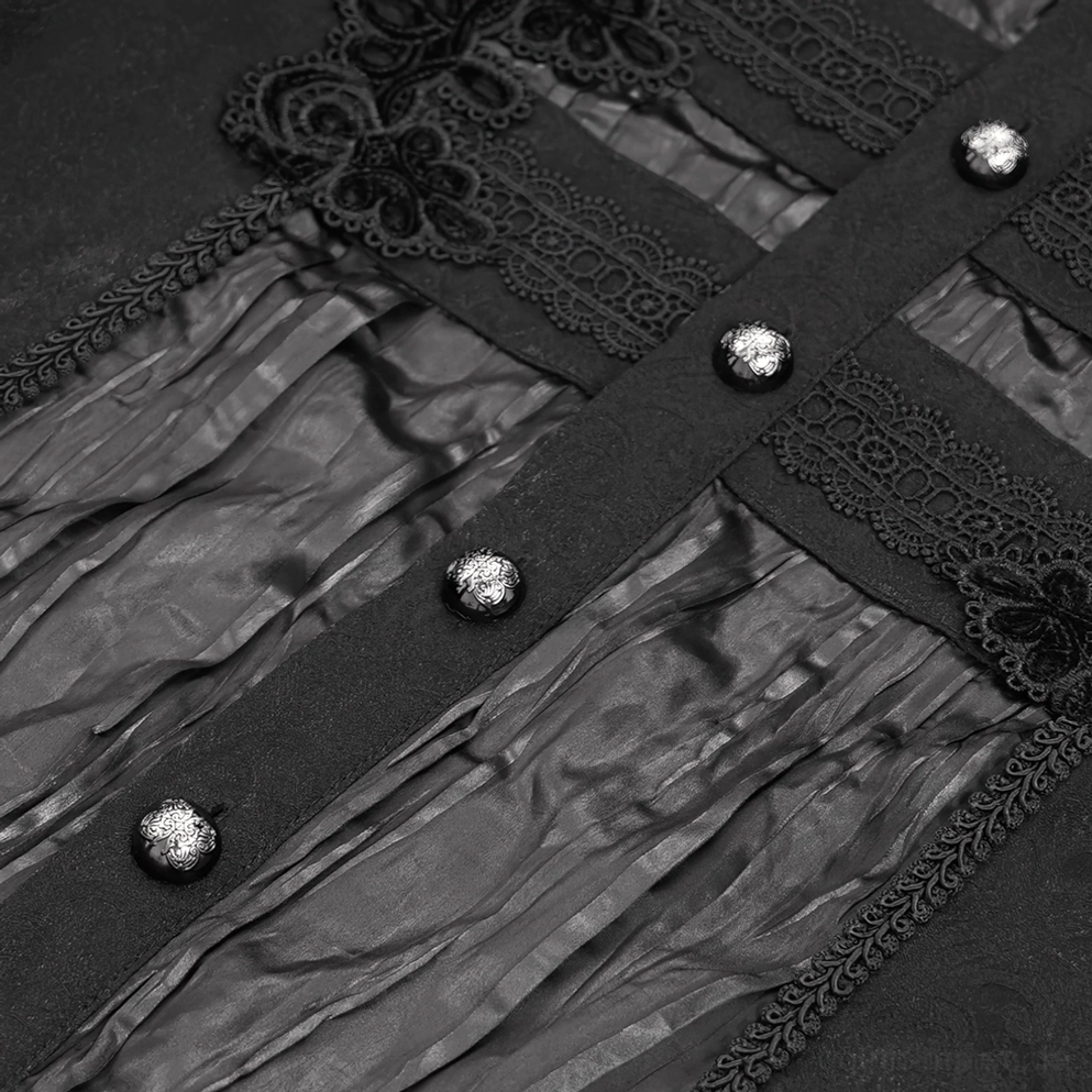 Spitze und Gewebestruktur Nahaufnahme des Premium-Materials des viktorianischen schwarzen Gothic-Hemdes