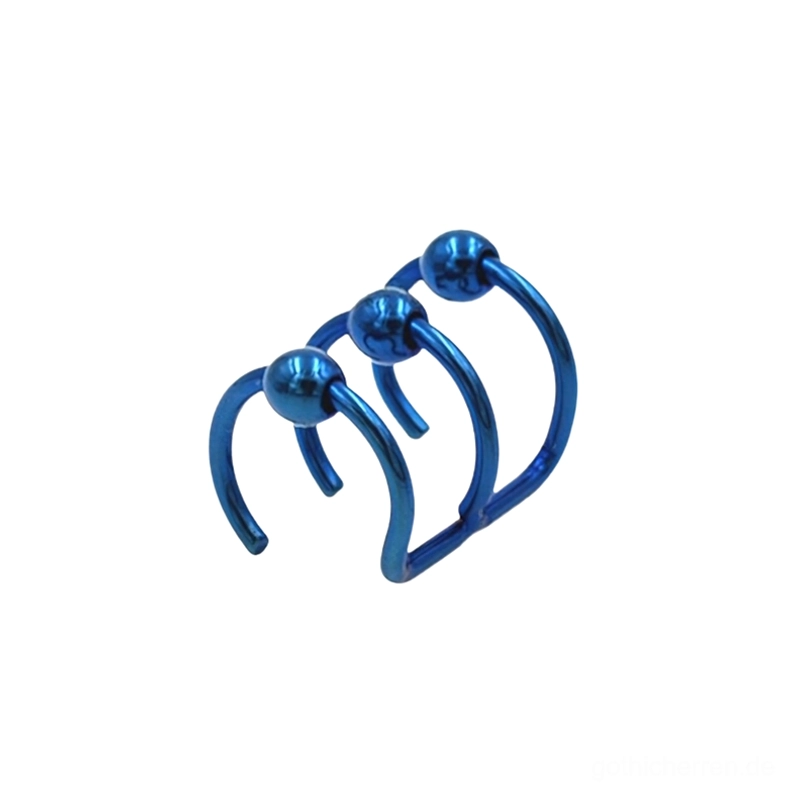 Blau beschichtetes chirurgisches Edelstahl-Triple-Hoop-Körperschmuck mit verbundenem Hoop-Design, alternative Gothic-Ästhetik