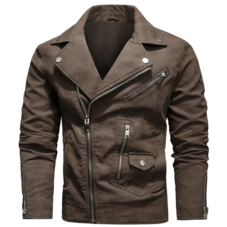 Braune Gothic-Lederjacke mit Revers-Kragen-Variante funktionalen Ärmels-Reißverschlüssen und Metallhardware-Detailing
