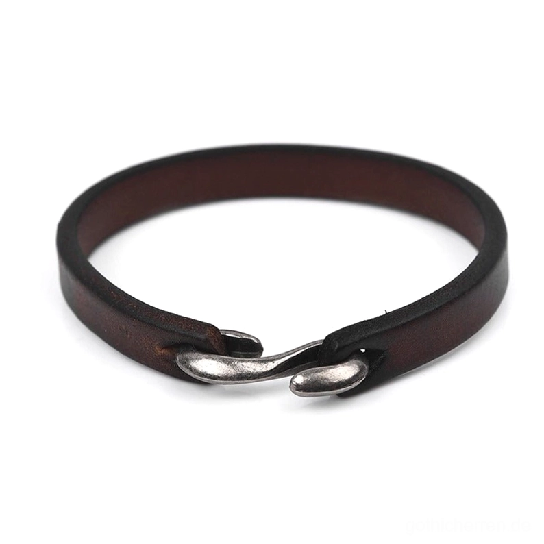 Verwittertes braunes Lederarmband mit Bootshaken-Verschluss, authentische Lederkörnung und vintage Metallverschluss, gothic Style