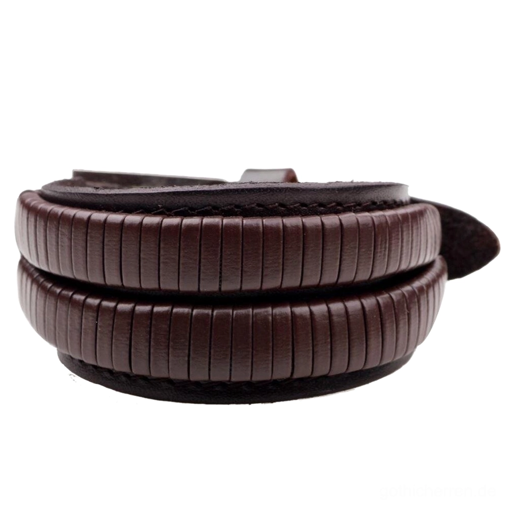 Braunes Leder Armband Herren Gothic mit gerippter botanischer Prägung, verstellbarer Riemen, dunkle Alternative-Schmuck Vorderansicht