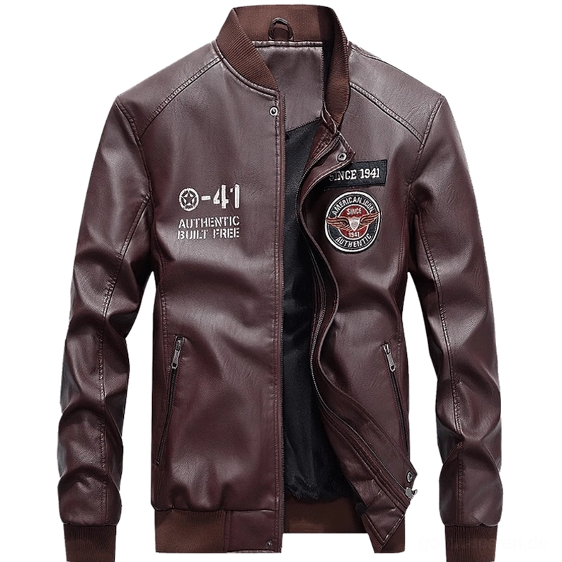 Burgunderrote Biker PU Lederjacke Vorderansicht halbgeöffnet Gothic Style Motorrad Jacke Herren