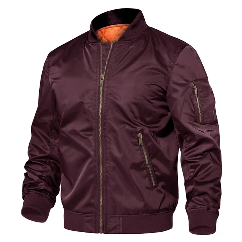 Burgundrot Wein Maroon MA-1 Bomberjacke mit geripptem Kragen, Manschetten und Saum – Dark Romantic Gothic Style Military Flight Jacket für Herren