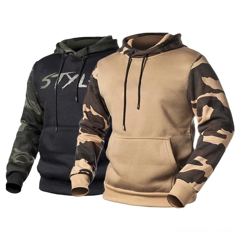 Herrenhoodie taktische Camouflage Gothic-Kapuze Nahaufnahme mit verstellbarer Schnur und Schulternahtverarbeitung für perfekte Passform