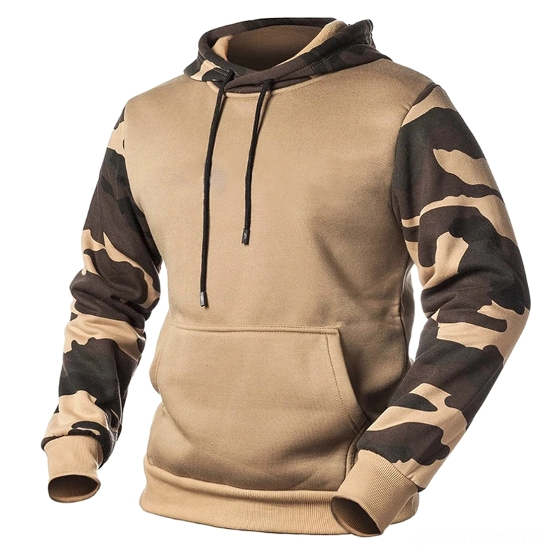 Taktischer Camouflage Gothic-Hoodie Premium-Polyester Gewebestruktur und Materialverarbeitung Detail Nahaufnahme