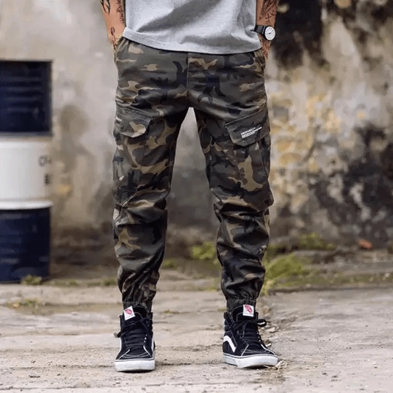 Cargo Hose Twill-Stoff Textur und Weave-Detail Nahaufnahme zeigt hochwertige Materialqualität und Haltbarkeit