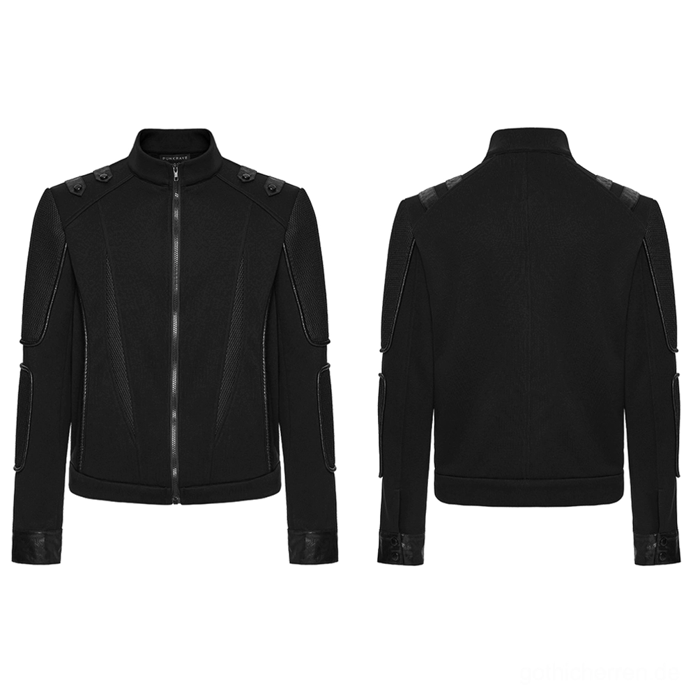 Cyberpunk Gothic Jacke Flat Lay Vorder- und Rückansicht mit vollständigem Reißverschluss und Mesh-Panel-Details