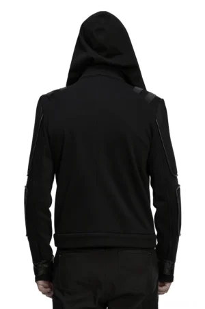 Cyberpunk Gothic Jacke Rückansicht zeigt maßgeschneiderte Nähte, strukturierte Schulterdetails und durchdachte Konstruktion