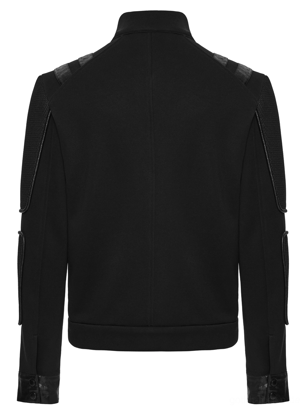 Cyberpunk Gothic Jacke Rücken Flat Lay zeigt Nahdetaillierung, strukturelle Nähte und schwarze Rückenplatte