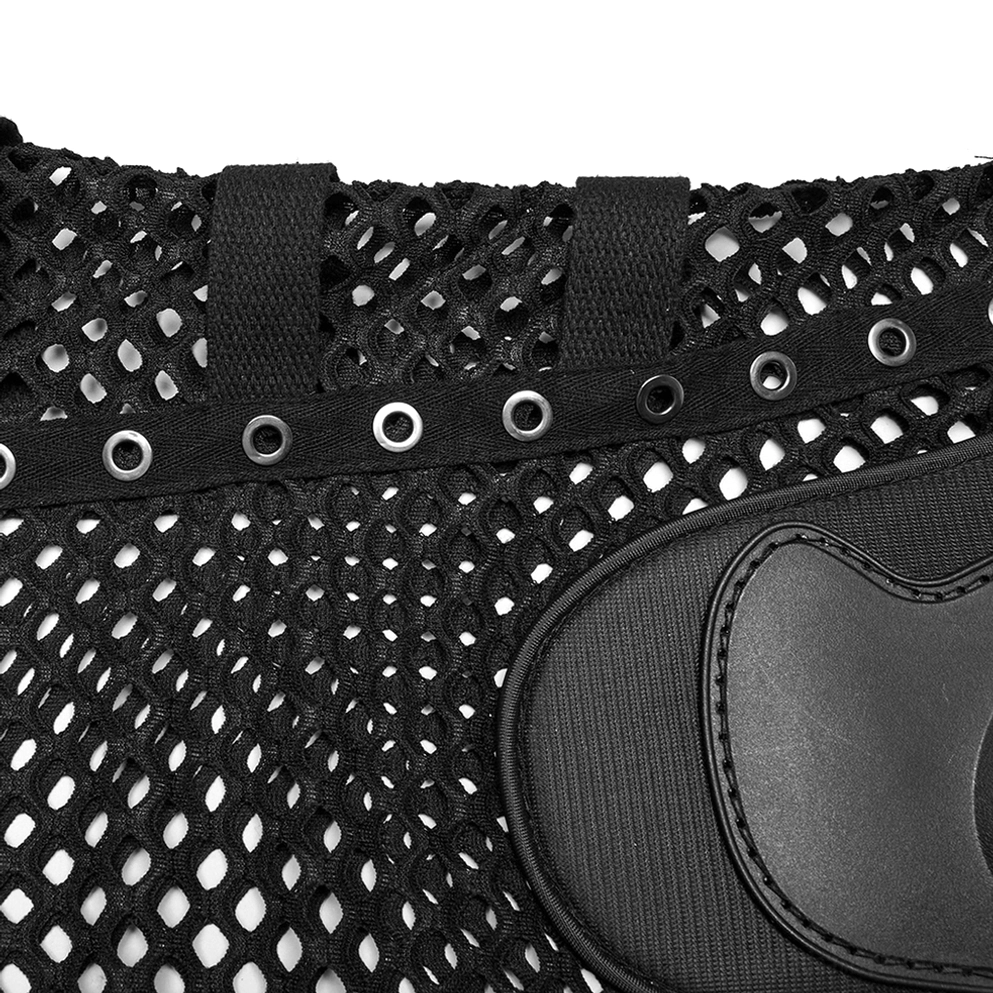 Alternative Styling-Perspektive herrn Cyberpunk Mesh Muskelshirt mit Kunstleder-Elementen und industriellem Design