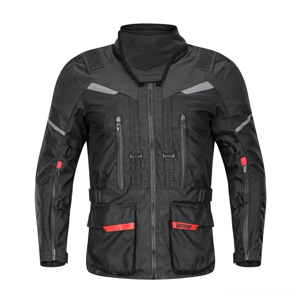 Darkwave Motorrad Schutzjacke mit taktischen Cargotaschen verstellbare Armmanschetten Industrial Gothic Design