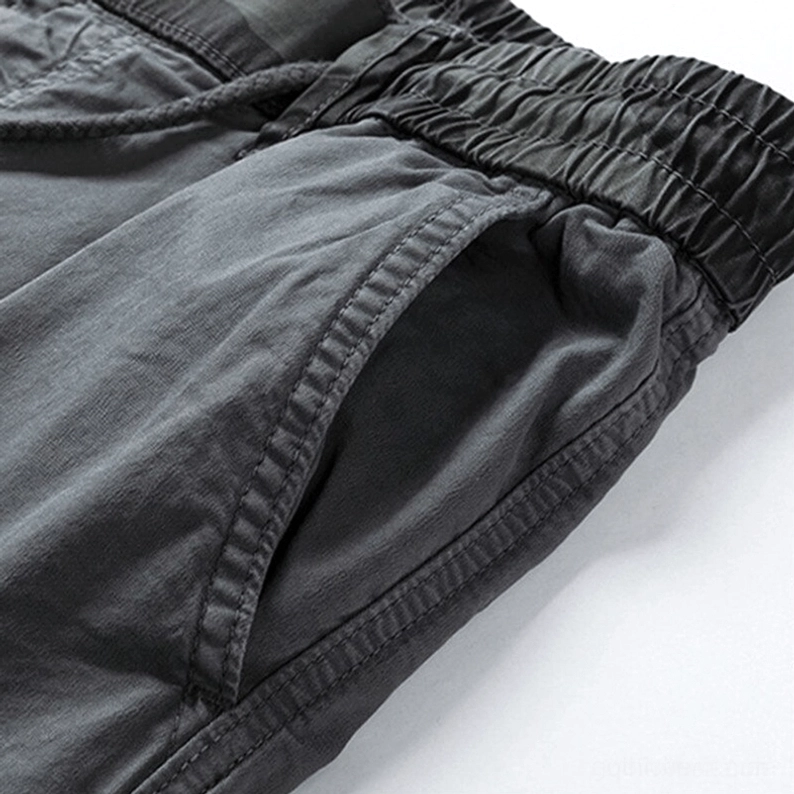 Detailansicht elastischer Taillenband Gothic Cargo Joggers Seitenansicht weiche Baumwoll-Elastik