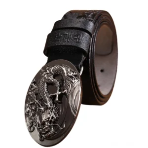 Gothic Ledergürtel mit Metall-Drachenkopf-Schnalle Seitliche Nahaufnahme Detail-Ansicht