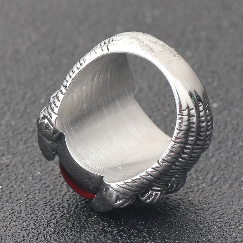 Drachenkrallen-Ring innere Bandbeschaffenheit, strukturierte Klientenmuster auf der Ringinnenseite, matter silberner Finish an der Innenseite