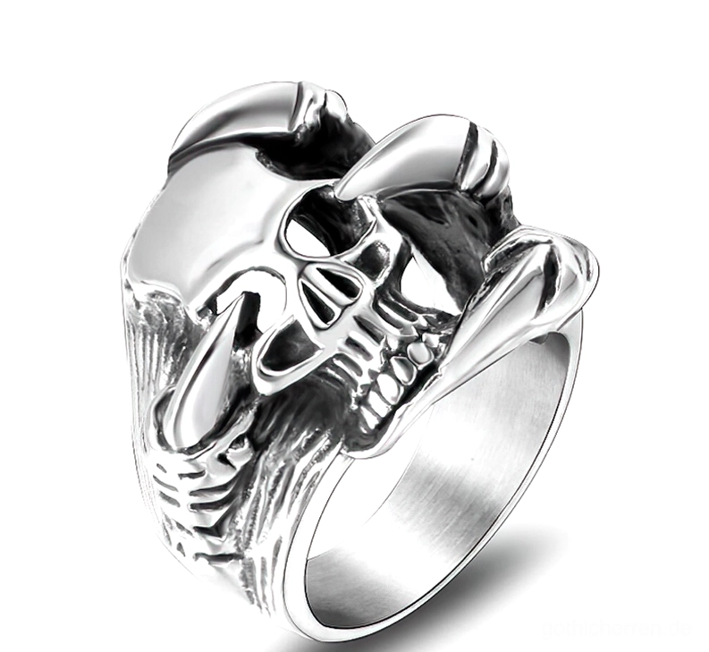 Drachenkralle Totenkopf Gothic Ring Edelstahl Vorderansicht Dreiviertelperspektive unisex Schmuck