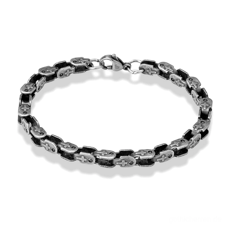 Dunkles Silber Gothic Kettenarmband für Herren mit Fahrradketten-Gliedern – Industrial Punk Style flache Ansicht 14,5g Edelstahl Schmuck