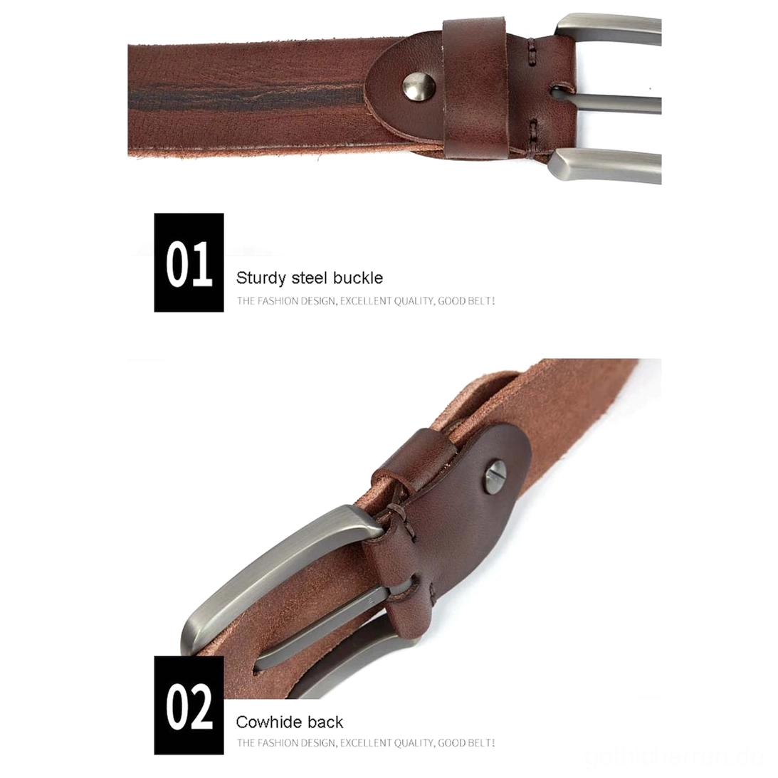 Echter Leder Gothic Gürtel mit distressed vintage Finish, mattsilberner rechteckiger Hebelschnalle und authentisch gealtertem Aussehen für Alternative Fashion