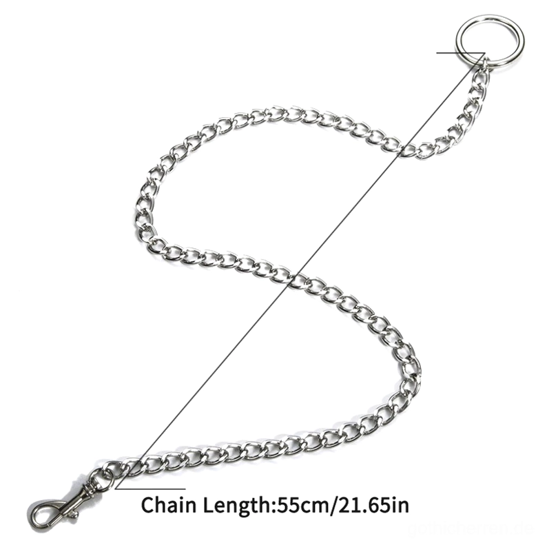 Einstellbare 55cm silber gothic choker halskette, panzerkette mit ring und krebspanzer verschluessen, flachansicht details