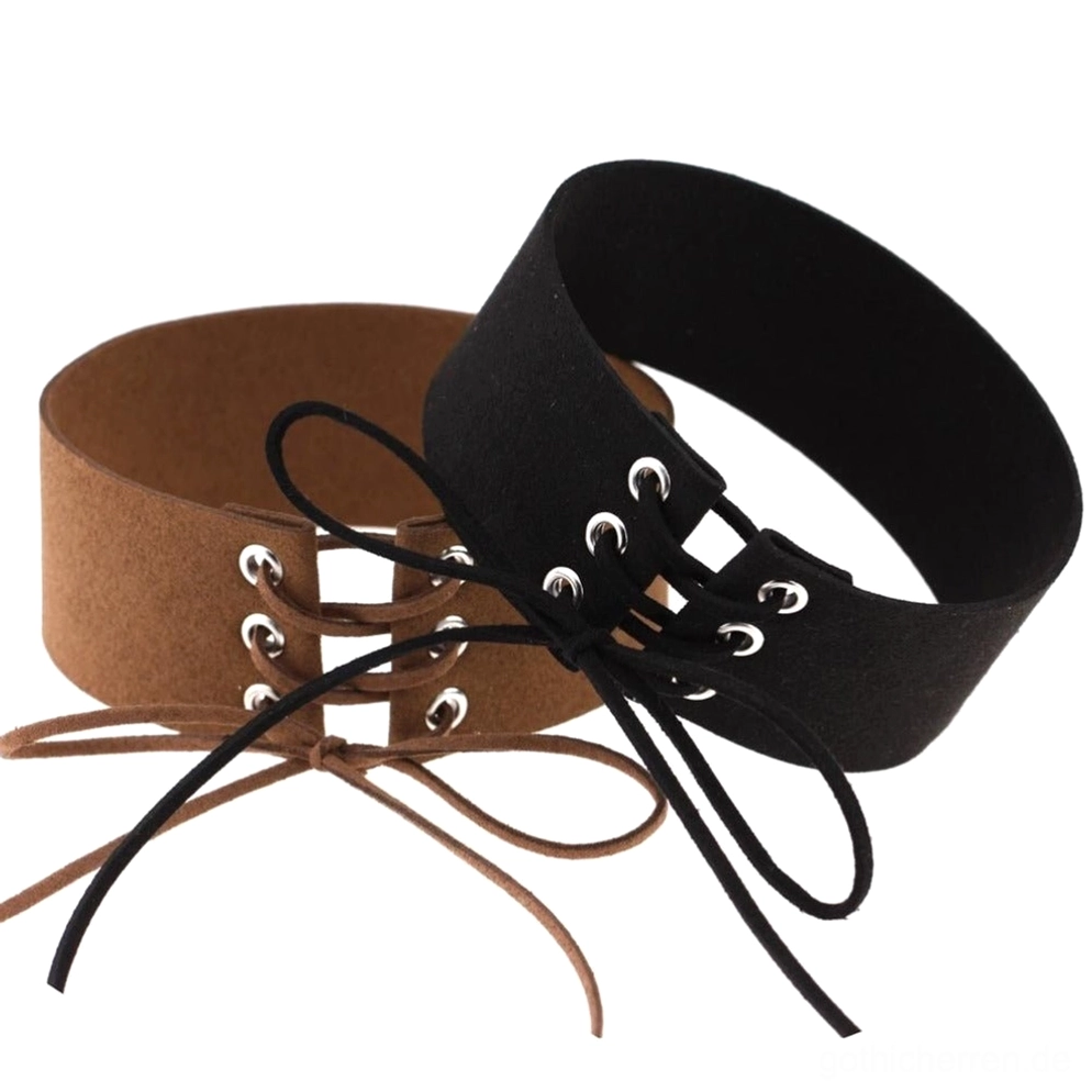 Mehrfarbige Velourssamt Halsbänder in Schwarz und Kaffeebraun, verstellbare Schnürung mit Schleife gothic neckwear
