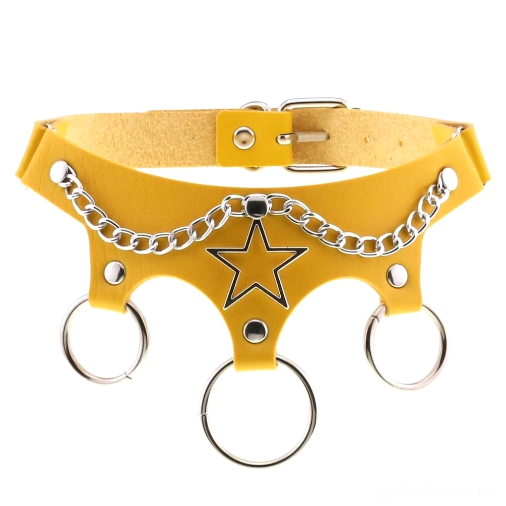 Gelb Leder-Stern-Choker mit Kettenverzierung helles kühnes Alternative-Fashion-Stück verstellbares Halsband
