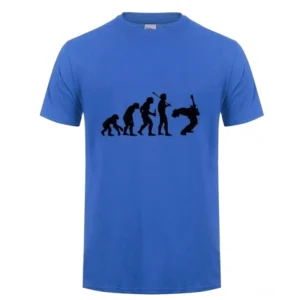 Königsblau Gitarren Evolution Alternative Band T-Shirt mit schwarzem grafischem Print, Unisex Crew Neck Design