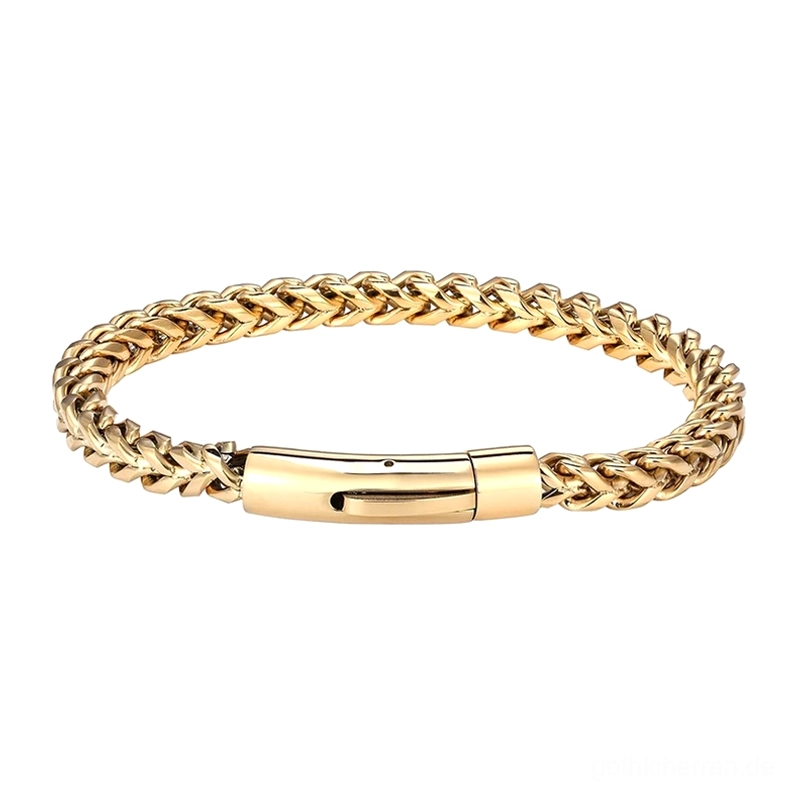 Gold-Ton Edelstahl Gothic Chain Armband – Polierte goldene Oberfläche mit zentralem Push-Verschluss, warme antike Gold-Optik