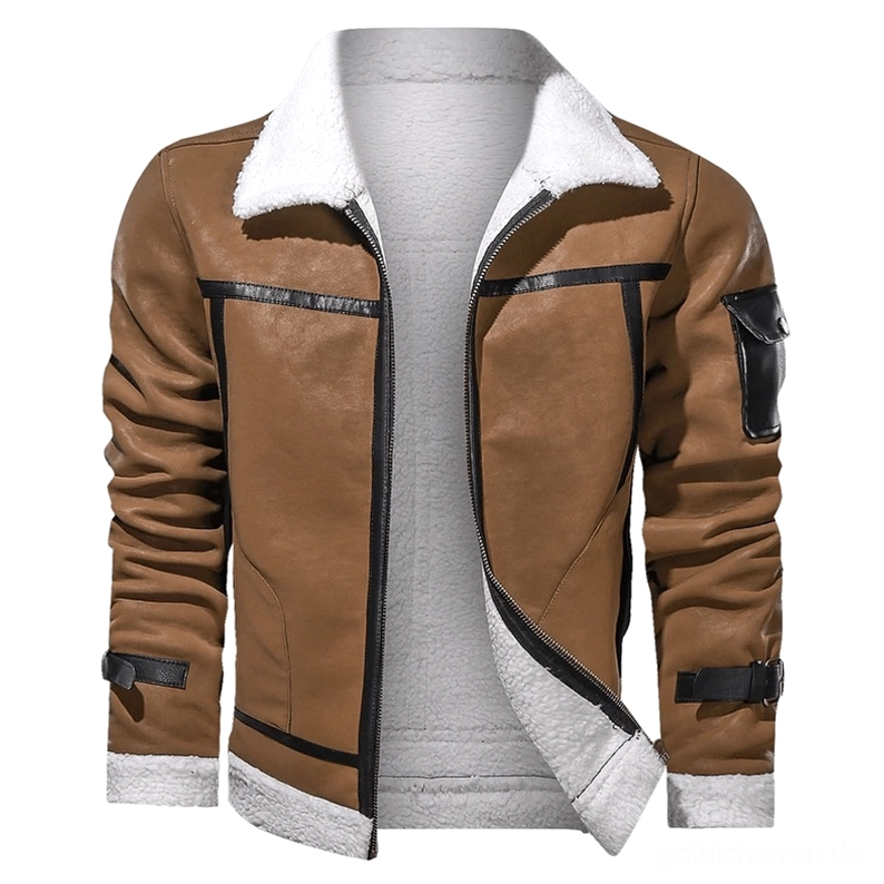 Goth Motorrad-Lederjacke mit industriellem Hardware, Reißverschluss-Details und Shearling-Trim für ultimative Biker-Ästhetik