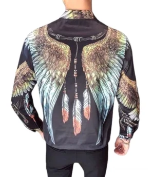 Gothic Adler Hemd schwarz Rückenansicht - vollständige Flügelspannweite und okkulte Traumfänger Details