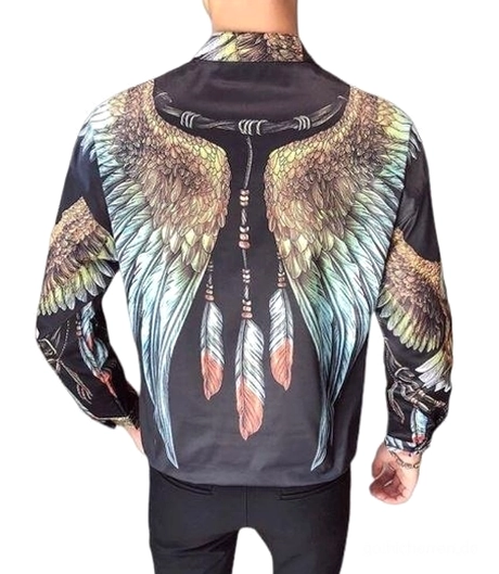 Gothic Adler Hemd schwarz Rückenansicht - vollständige Flügelspannweite und okkulte Traumfänger Details