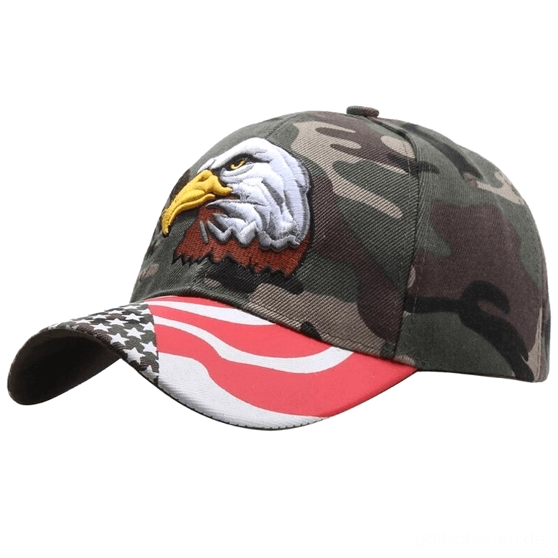 Camouflage Gothic Adler Baseball Kappe 3D Ansicht, Industrial-Gothic Aesthetic, gestickter Adler Design, Tactical Streetwear Stil