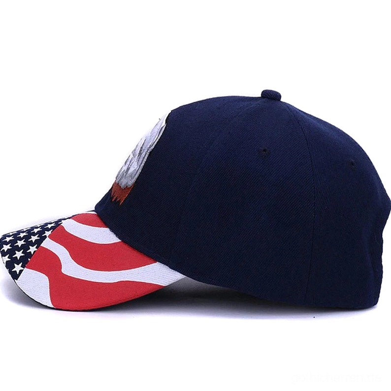 Navy Gothic Adler Kappe Seitenprofil, Adler Stickerei Tiefenwirkung, US Flag Schirm-Element von der Seite, seitliche Perspektive