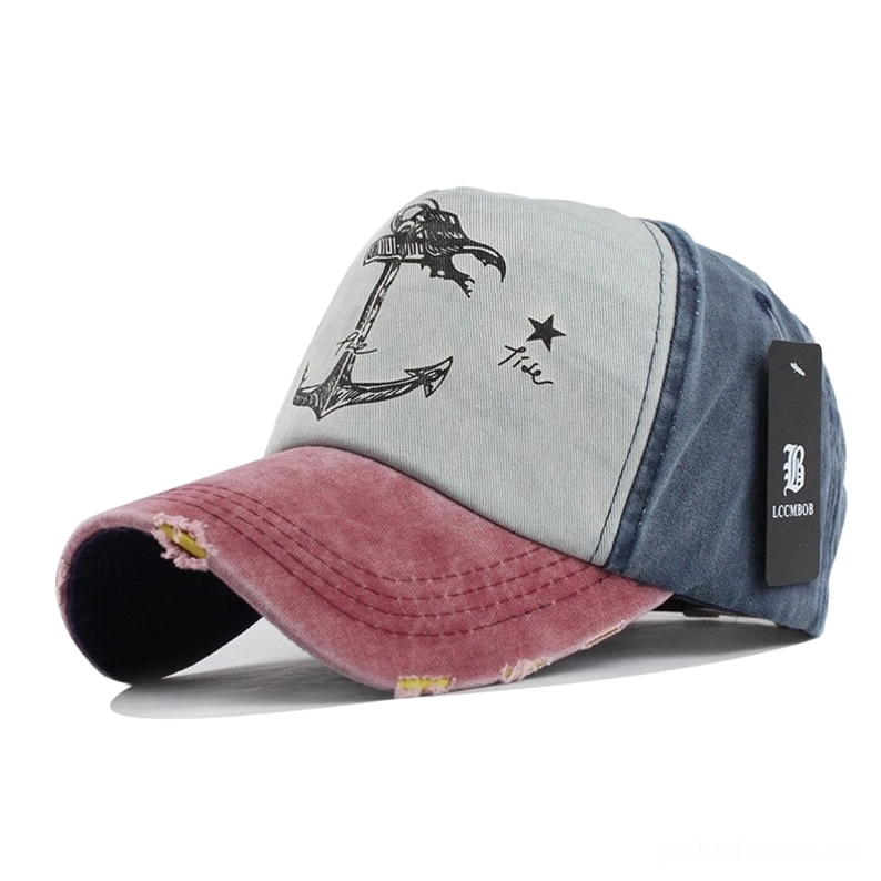 Rot Marine Alternative Snapback Kappe mit Anker und Stern Motiv, abgenutzte Ästhetik Gothic Subkultur Mode