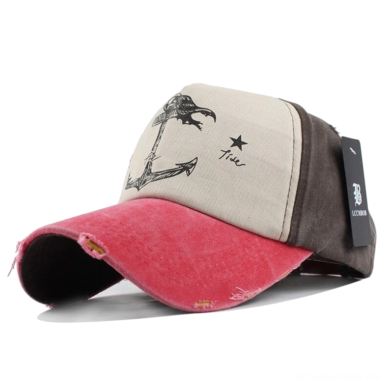 Rose Rot Braun Gothic Baseball Kappe mit Ankerdruck, Vorderansicht Winkel Side Profil, romantische Gothic Palette Alternative Mode