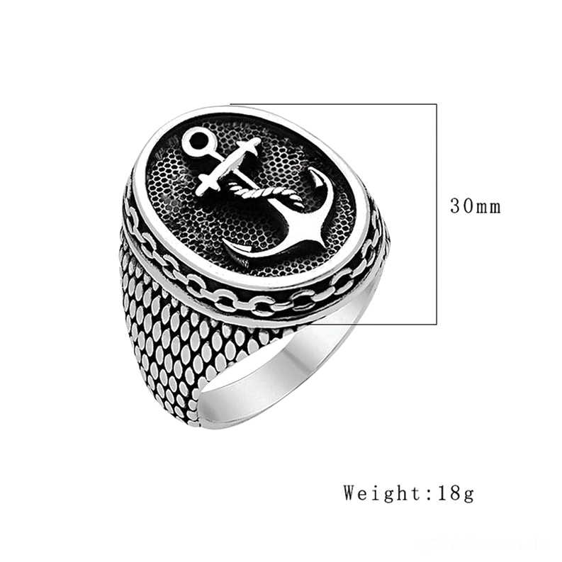 Anker Siegelring Maße und Spezifikationen - 30mm Ringfeld 18g Gewicht Vintage-Metall Alternative Gothic Schmuck Größentabelle
