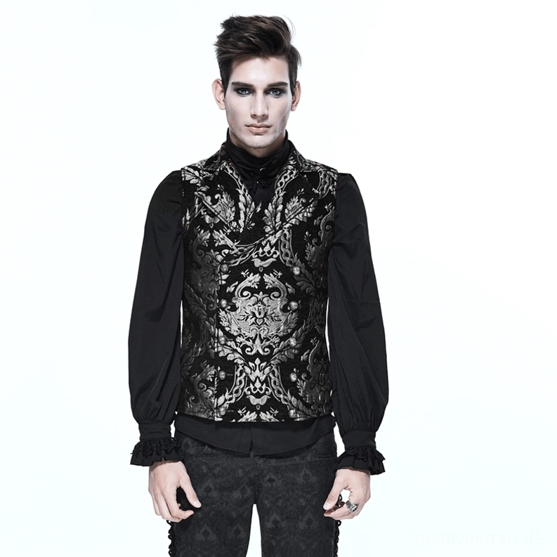 Gotische Anzugweste embossiertes Filigran-Muster Detail, Scrollwork und ornate Damast-Floral-Motive