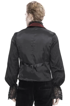 Rückansicht der Herren-Goths-Anzugweste mit schwarzem Satinfutter, verstellbarer Taillenriemen und tailierter Rückenkonstruktion