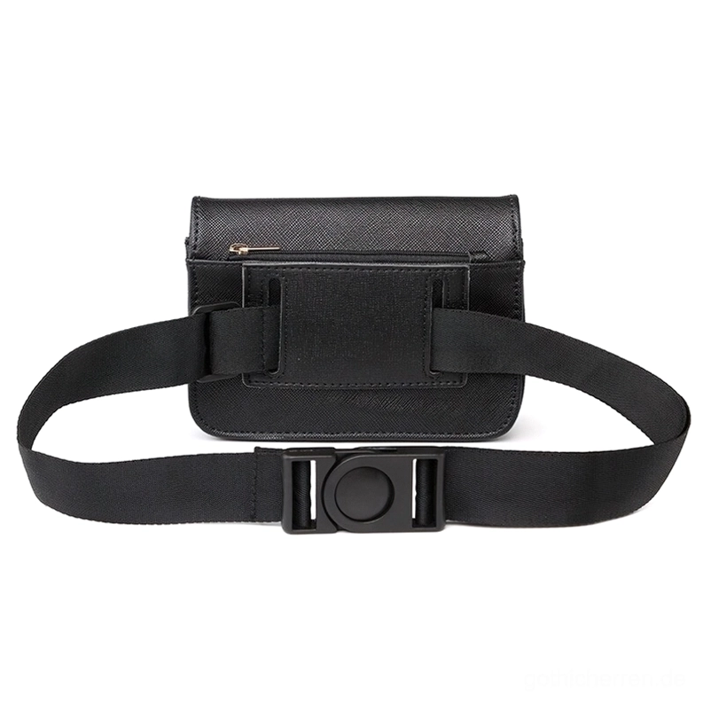 Gothic Gürteltasche Rückansicht - Verstellbarer schwarzer Nylon-Gürtel mit Kunststoff-Schnellverschluss und kompakte Rückentasche für praktisches EDC