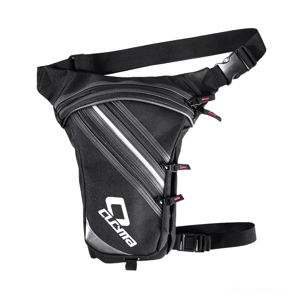 Cyberpunk-Gothic-Oberschenkel-Bauchtasche in Schwarz mit kühnem Branding, wasserdichtes 1680D Oxford-Gewebe für Alternative-Fashion-Enthusiasten und Dark-Culture