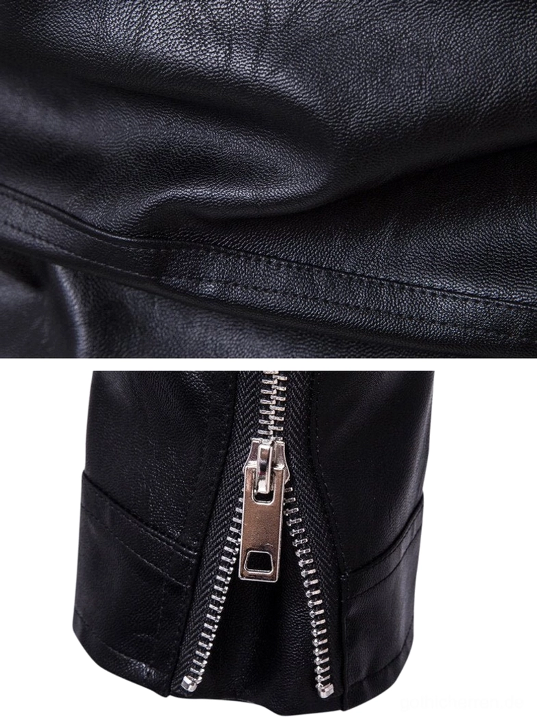 Kunstleder-Körnung und Nahtdetails der Gothic-Jacke mit faltenresistenter Oberflächenfinish und präziser Nahtverarbeitung