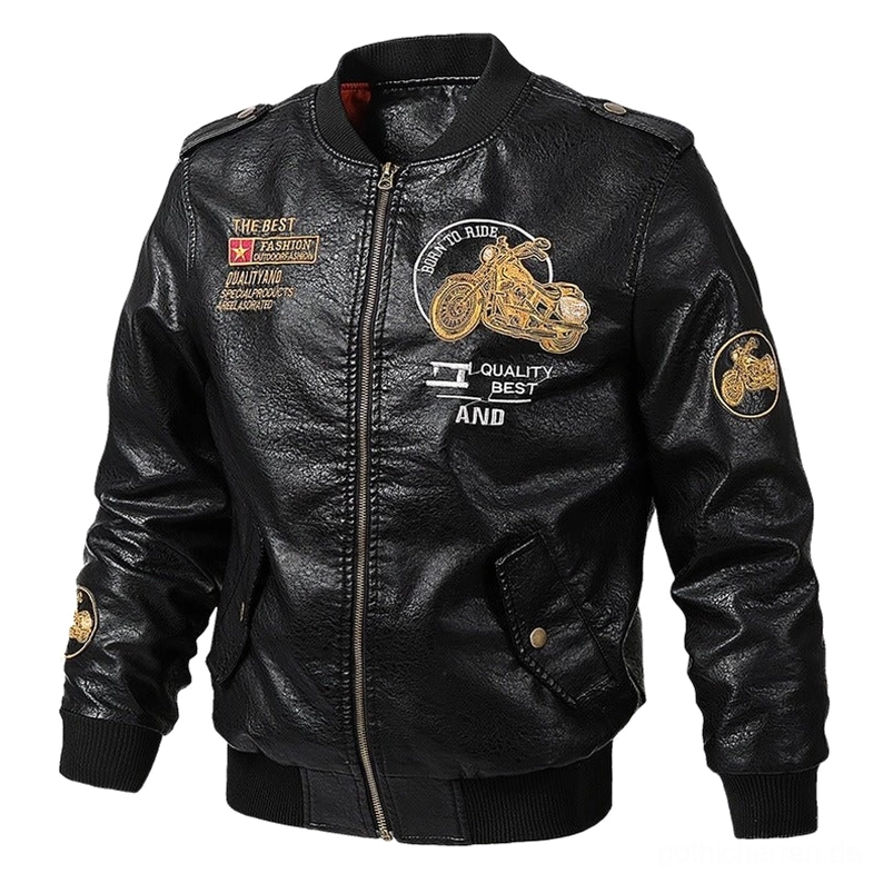 Schwarze Gothic Biker Jacke Vorderreißverschluss-Verschluss und Metall-Klappentasche Seitendetail, Kunstleder-Konstruktion mit Druckknöpfen